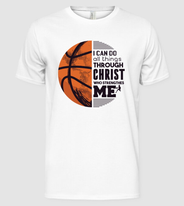 Cu ajutorul lui Hristos reușim Baschetbalist model alb pe tricou