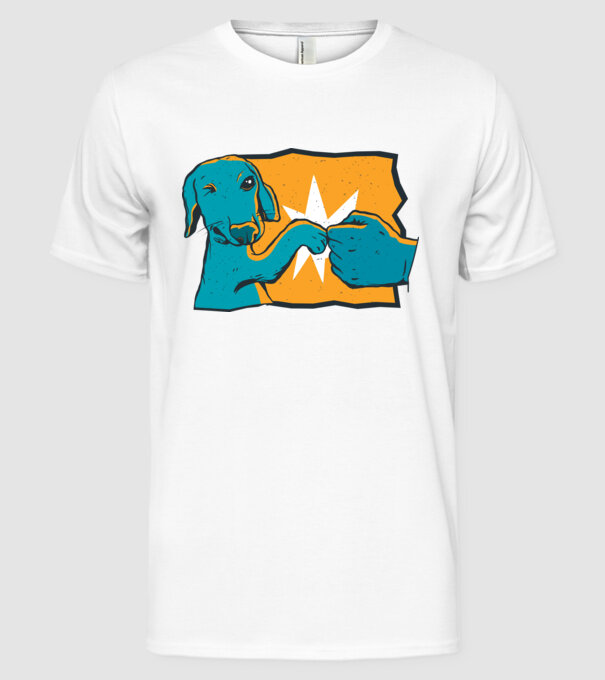 Prietenie Câine Om model alb pe tricou