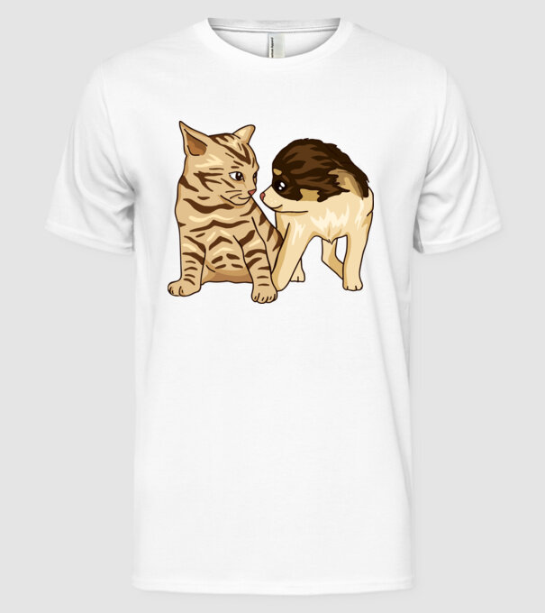 cuplu drăguț câine și pisică model alb pe tricou