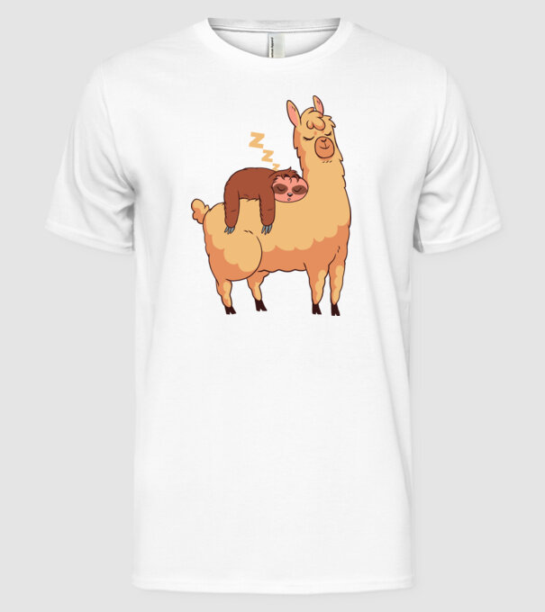 Leneș dormind pe Llama model alb pe tricou