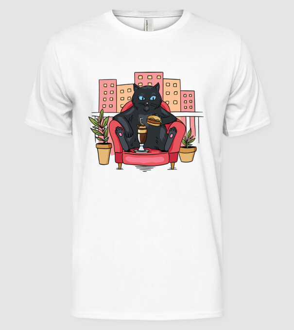 Pisică relaxându-se model alb pe tricou