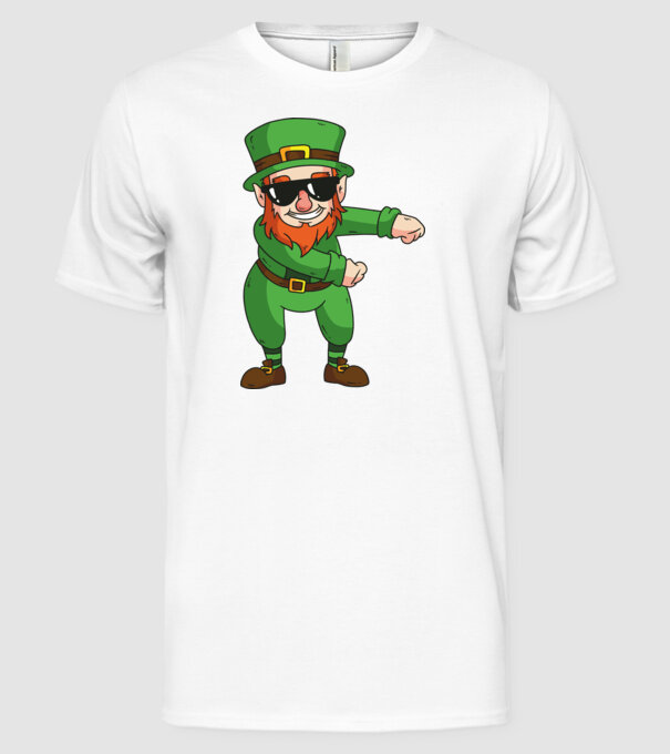 Leprechaun Floss DAB model alb pe tricou