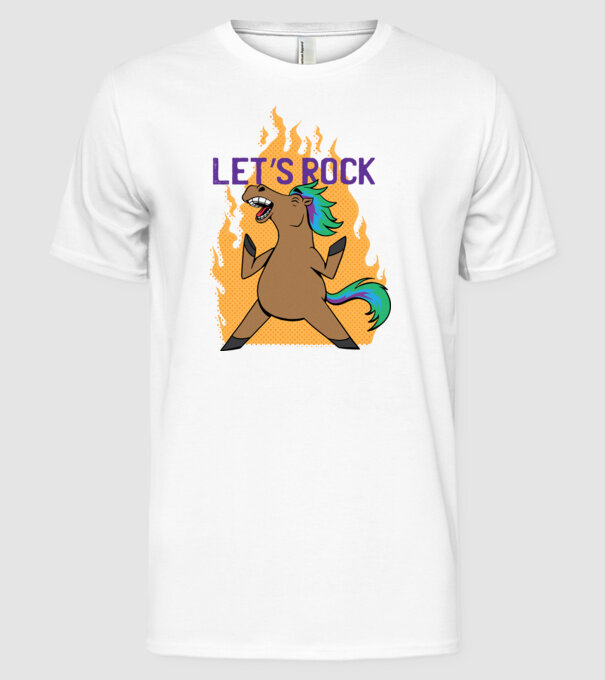 'Let''s Rock - Călăreț' model alb pe tricou