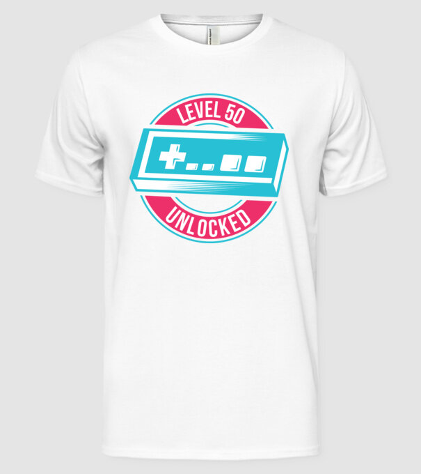 Level 50 Unlocked 50th Birthday model alb pe tricou