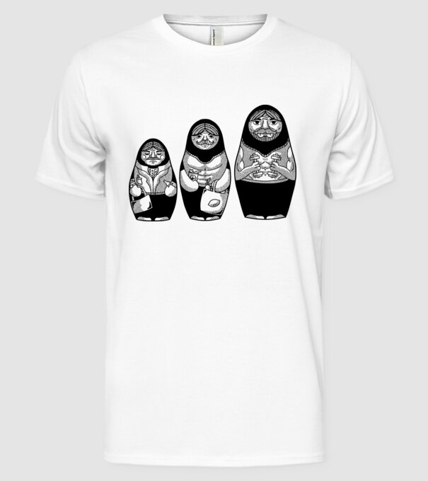 Păpuși Mamushka model alb pe tricou