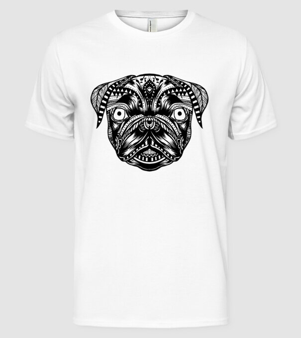 Mandala Cap Mops model alb pe tricou