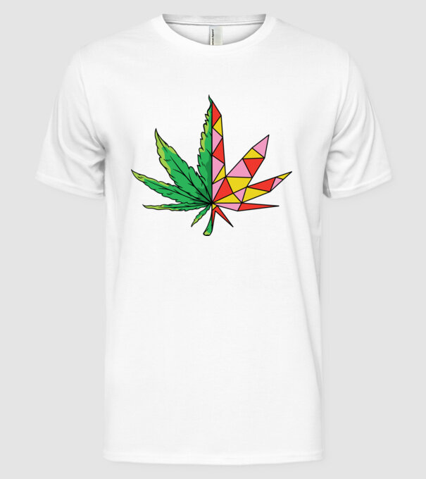 Frunză de marijuana model alb pe tricou