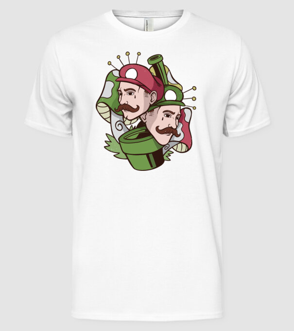 Mario și Luigi model alb pe tricou