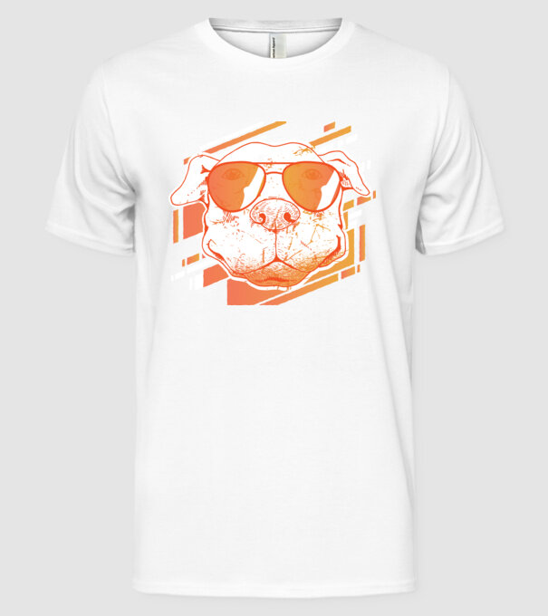 Pitbull Cool în ochelari de soare model alb pe tricou