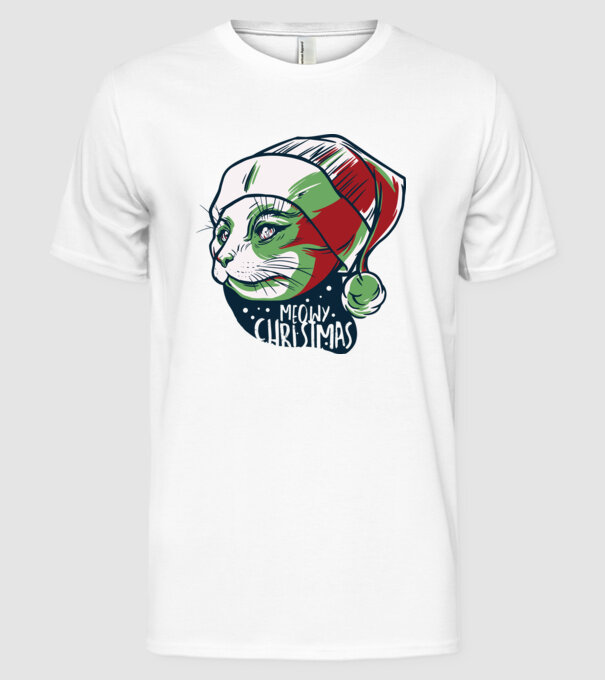 Meowy Christmas Pisică de Crăciun model alb pe tricou