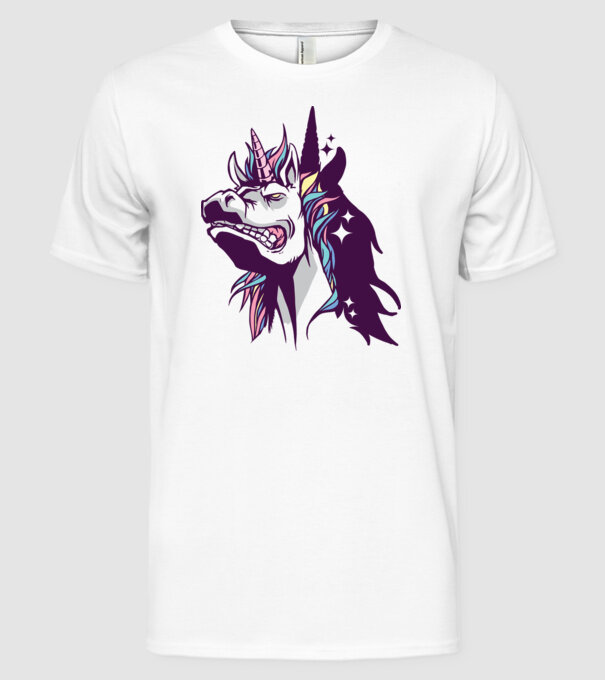Unicorn supărat model alb pe tricou