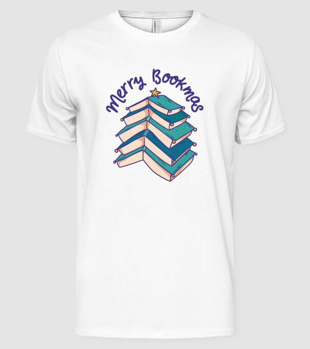 Merry Bookmas Crăciun cu cărți model alb pe tricou