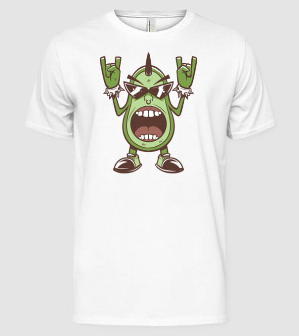 Avocado Metal model alb pe tricou