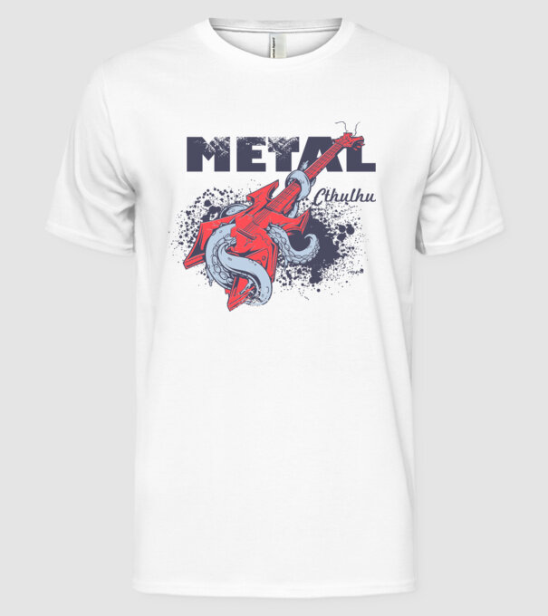 Metal Cthulhu model alb pe tricou