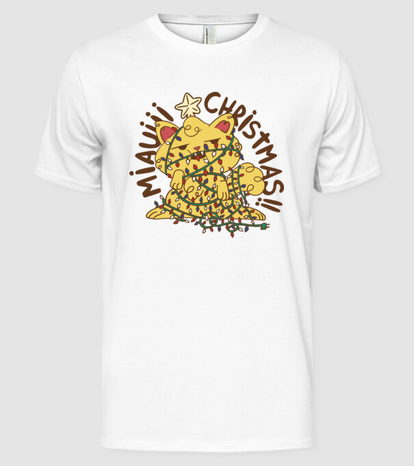 Miauiii Crăciun cu pisică model alb pe tricou