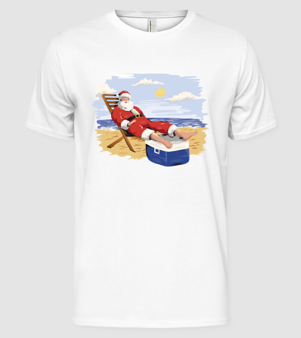 Moș Crăciun În vacanță model alb pe tricou