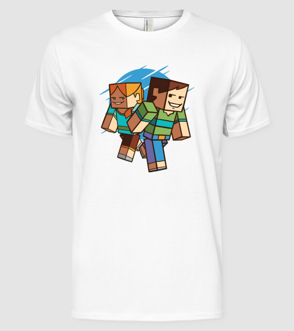 Caractere Minecraft model alb pe tricou