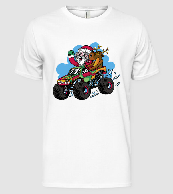 Monster Truck Moș Crăciun model alb pe tricou