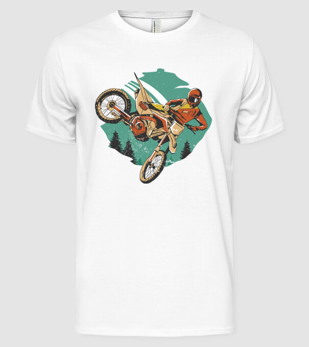 Motociclist motocros model alb pe tricou