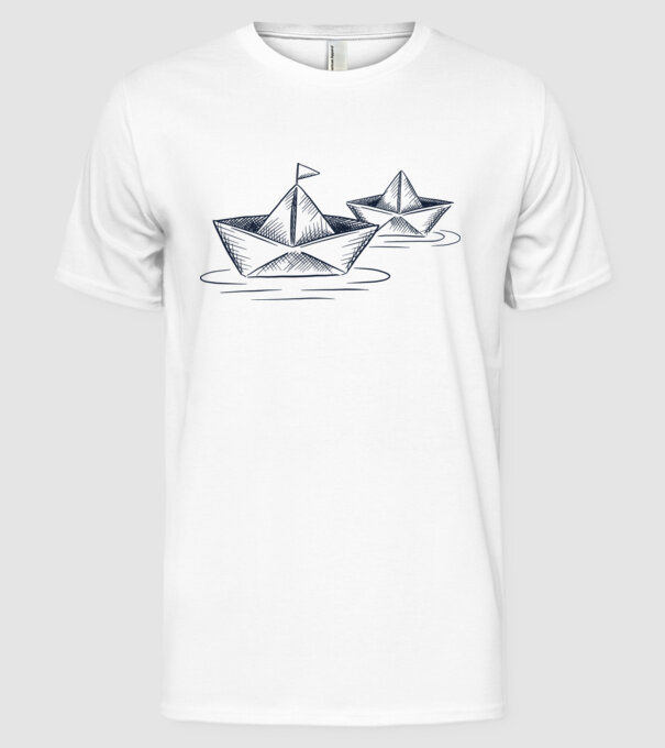 Barca de hârtie model alb pe tricou