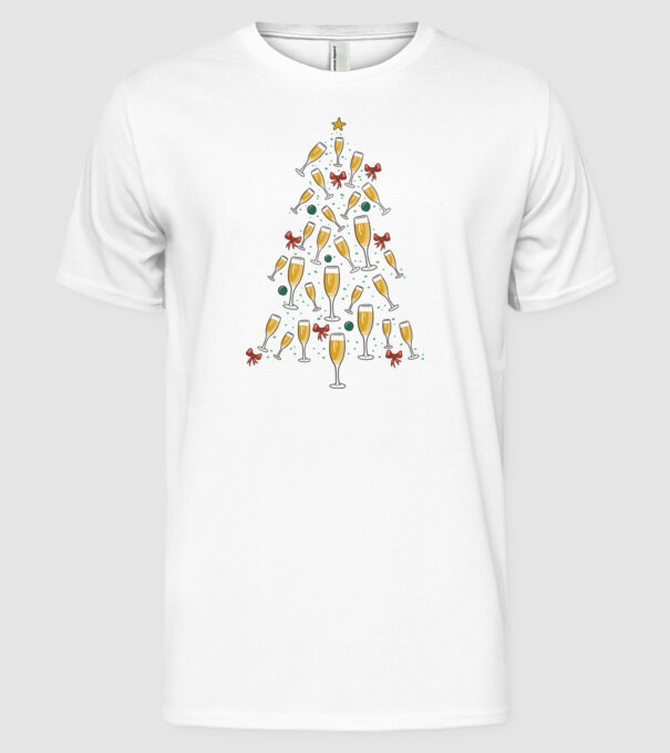 Pom de Crăciun cu Șampanie model alb pe tricou