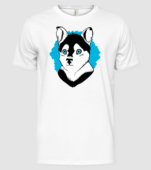 Câine Pomsky model alb pe tricou