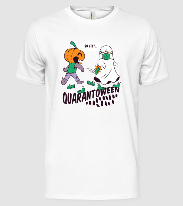 Quarantoween model alb pe tricou