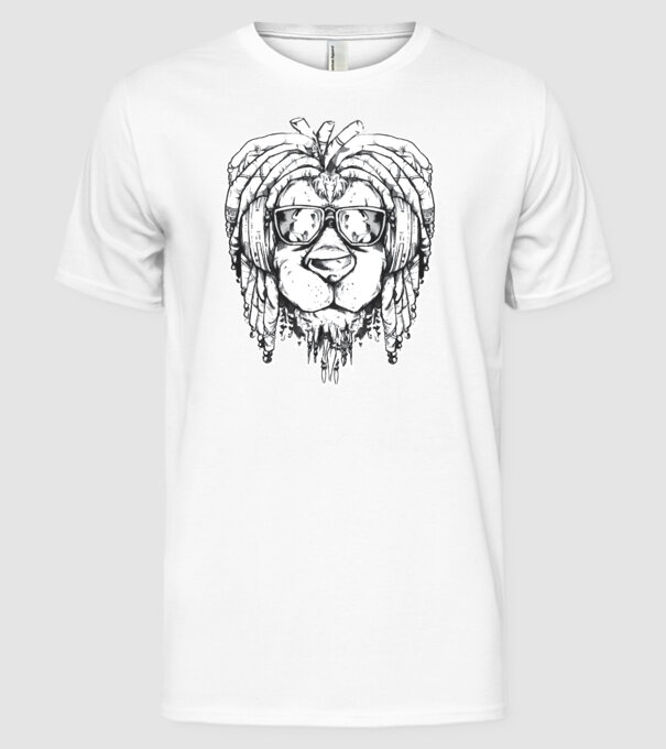 Leu Dreadlock model alb pe tricou