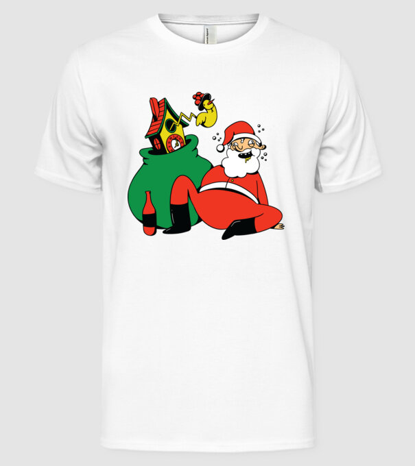 Moș Crăciun beat model alb pe tricou