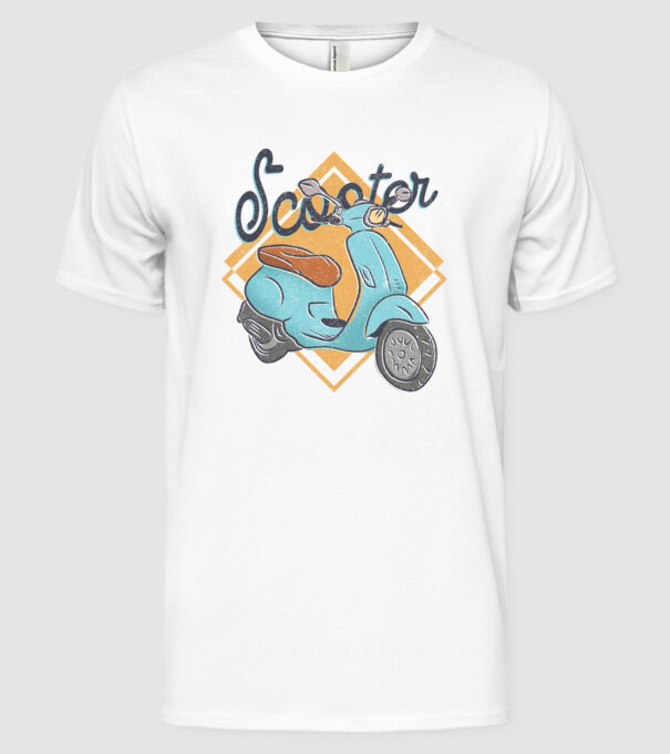 Scooter model alb pe tricou