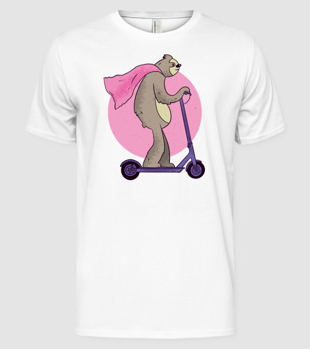 Leneș cu Trotinetă model alb pe tricou