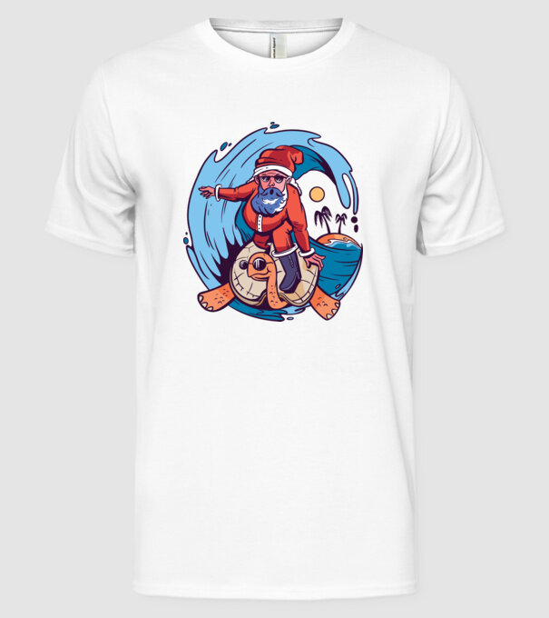 Santa Surf model alb pe tricou
