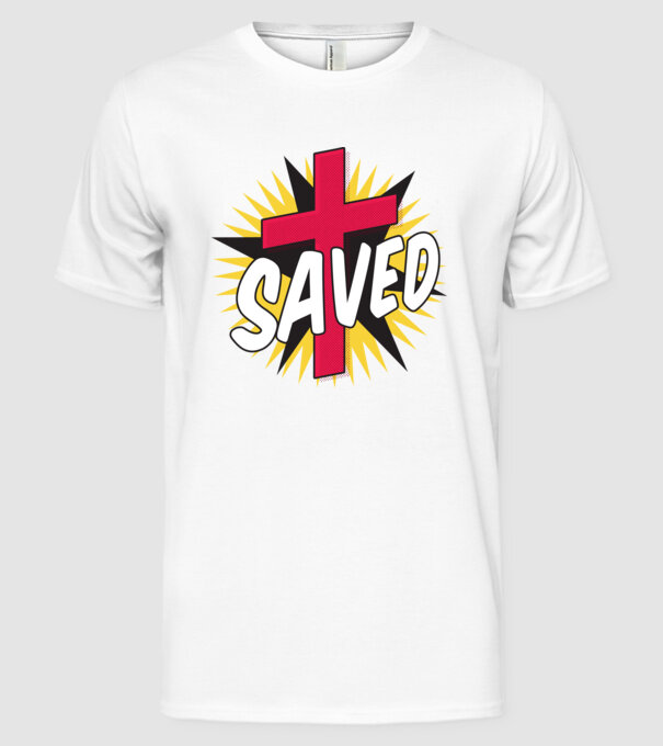 Saved Isus Cruce model alb pe tricou