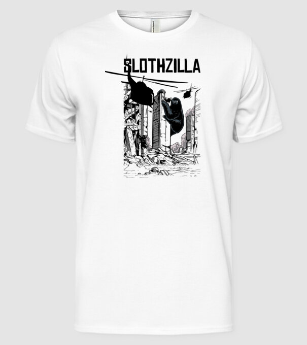 Slothzilla la atac amuzant tricou leneș amuzant model alb pe tricou