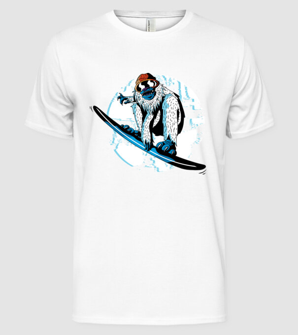 Yeti Snowboarder model alb pe tricou