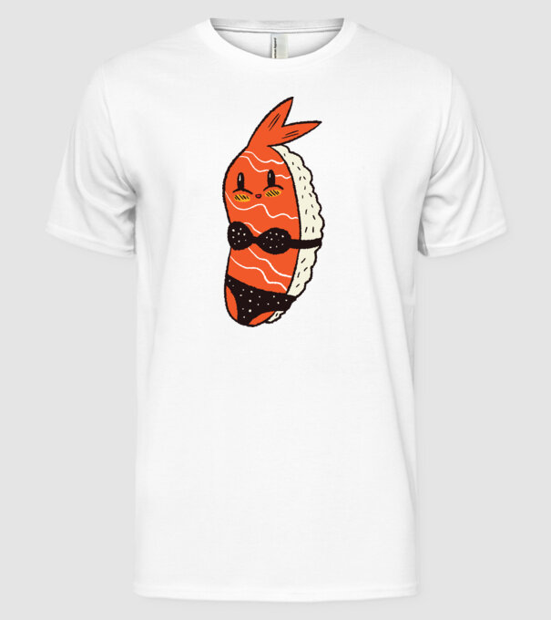 Sushi în bikini model alb pe tricou