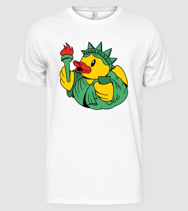 Rățușcă de cauciuc Statuia Libertății model alb pe tricou