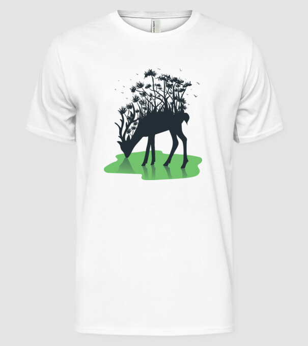 Natură cerb model alb pe tricou