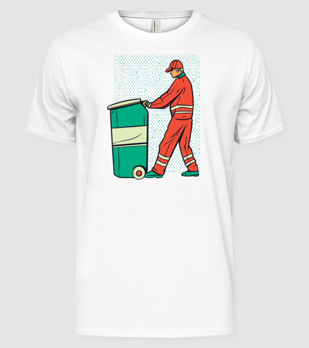 Gunoier model alb pe tricou