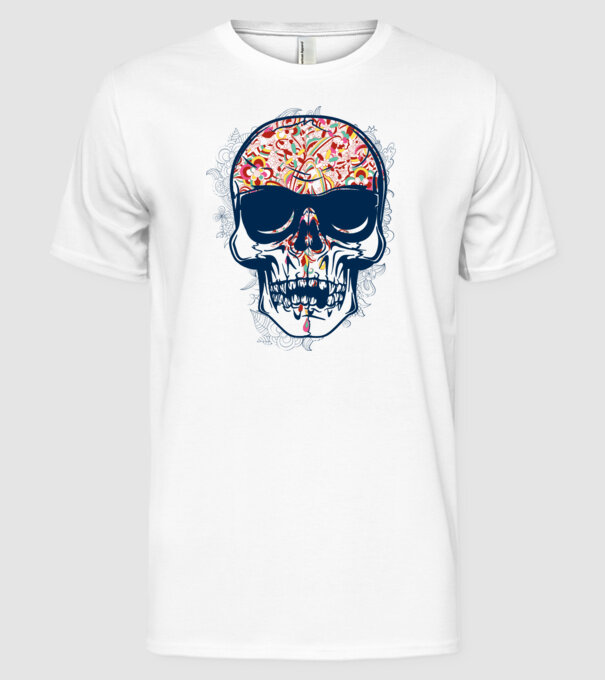 Craniu colorat model alb pe tricou