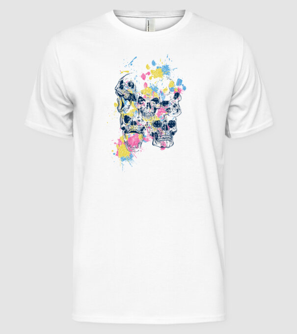 Cranii colorate model alb pe tricou