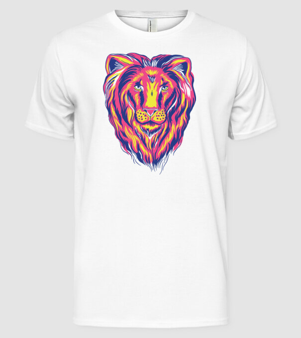 Leu colorat model alb pe tricou