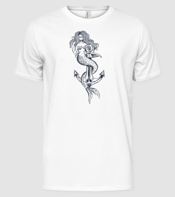 Ancoră sirenă model alb pe tricou