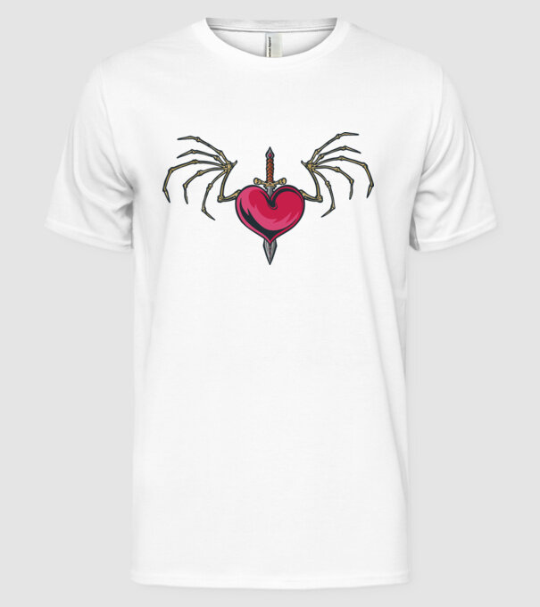 Inimă cu sabie model alb pe tricou