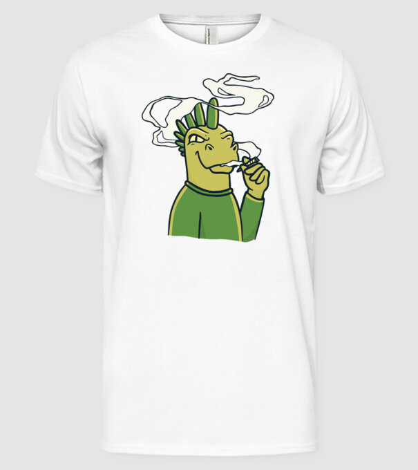 Dinozaur fumător model alb pe tricou