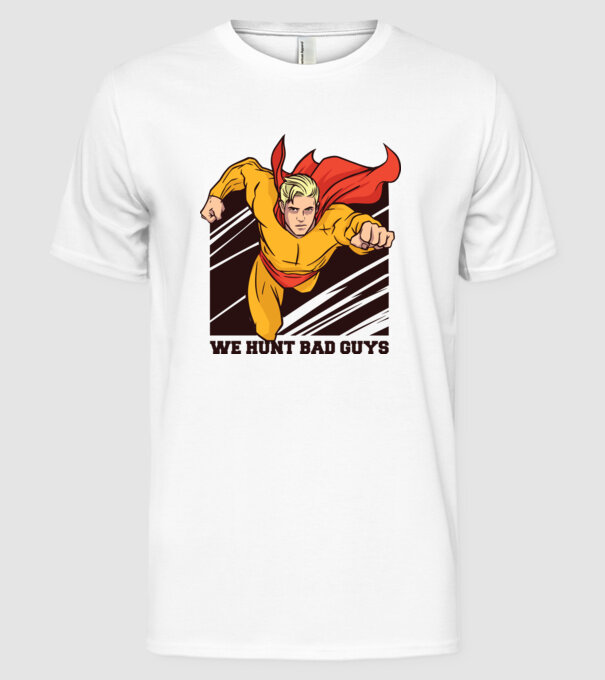 Supererou model alb pe tricou