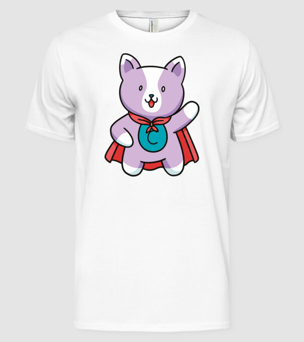 Pisică Supererou model alb pe tricou