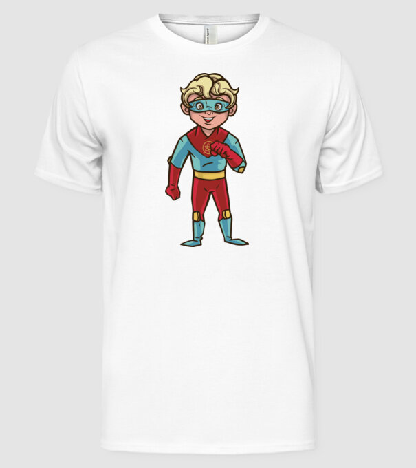 Băiat supererou model alb pe tricou