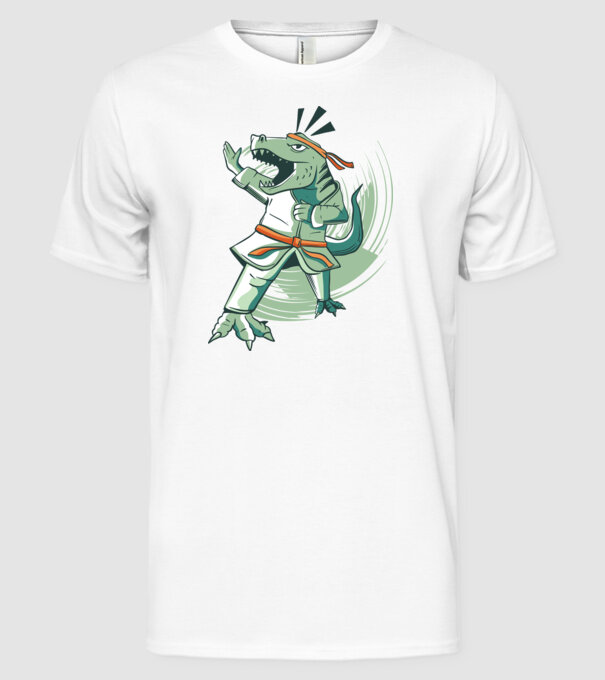 T-rex Karate model alb pe tricou