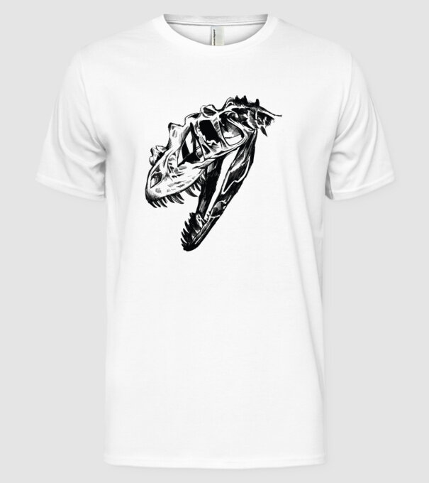 Craniu T-rex model alb pe tricou